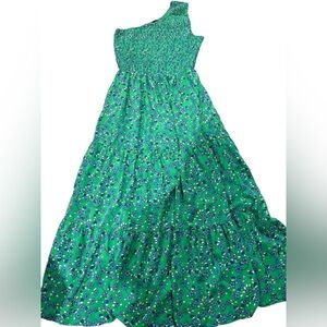 Chic Green Floral One-Shoulder Dress